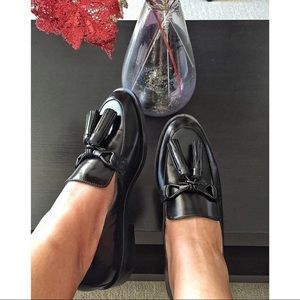 Zara leather black tassel loafers